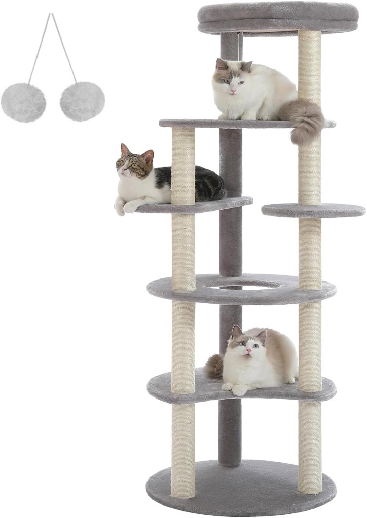 A 6-level cat condo designed for larger cats, featuring sturdy construction and ample space for climbing and lounging.